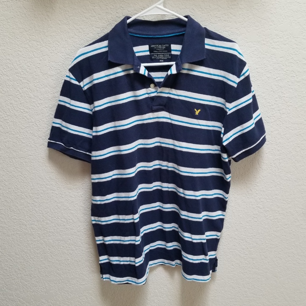 AEO Mens Navy Blue Striped Polo